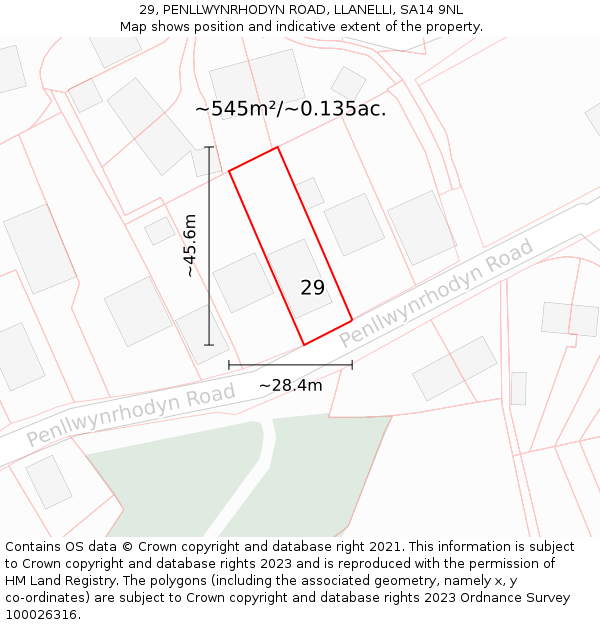 29, PENLLWYNRHODYN ROAD, LLANELLI, SA14 9NL: Plot and title map