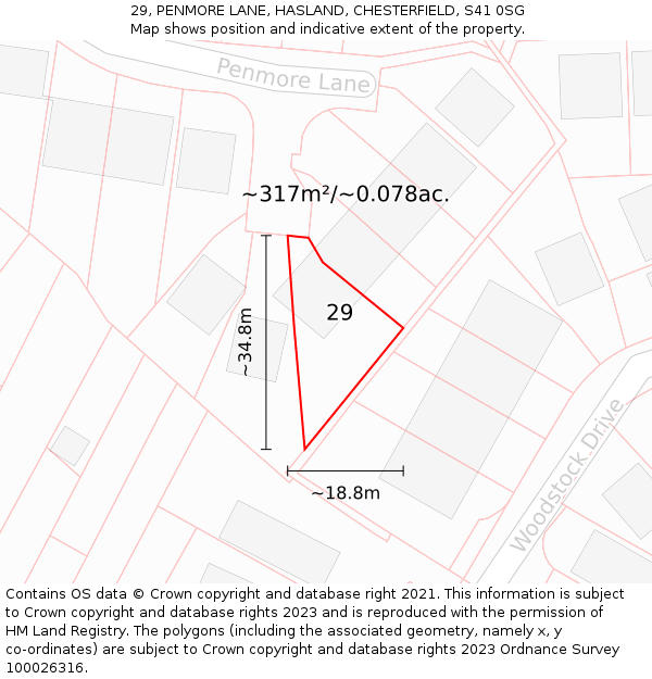 29, PENMORE LANE, HASLAND, CHESTERFIELD, S41 0SG: Plot and title map