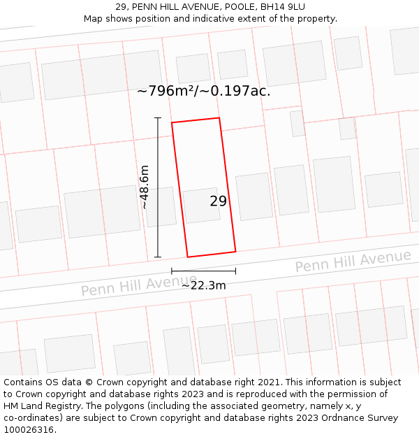 29, PENN HILL AVENUE, POOLE, BH14 9LU: Plot and title map