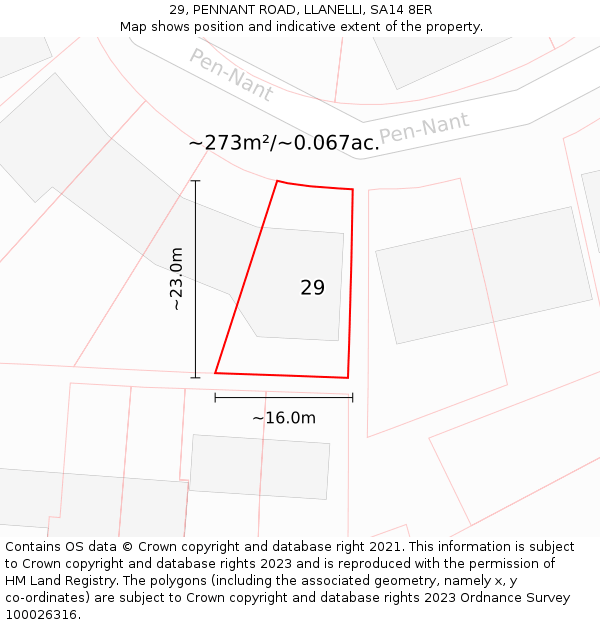 29, PENNANT ROAD, LLANELLI, SA14 8ER: Plot and title map