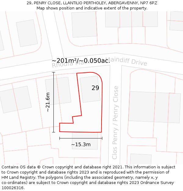 29, PENRY CLOSE, LLANTILIO PERTHOLEY, ABERGAVENNY, NP7 6PZ: Plot and title map