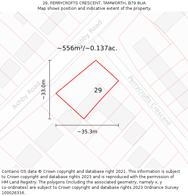 29, PERRYCROFTS CRESCENT, TAMWORTH, B79 8UA: Plot and title map