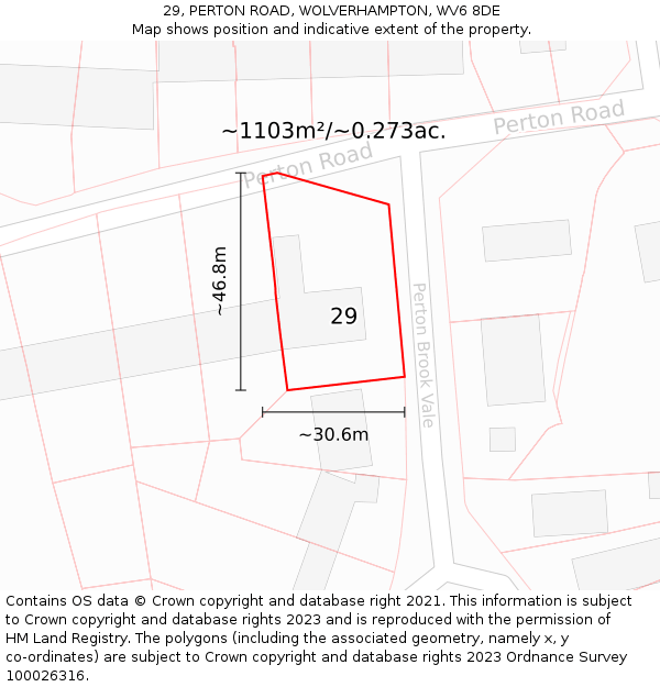 29, PERTON ROAD, WOLVERHAMPTON, WV6 8DE: Plot and title map