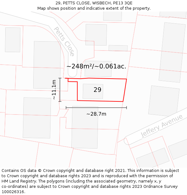 29, PETTS CLOSE, WISBECH, PE13 3QE: Plot and title map