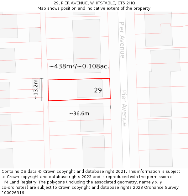 29, PIER AVENUE, WHITSTABLE, CT5 2HQ: Plot and title map