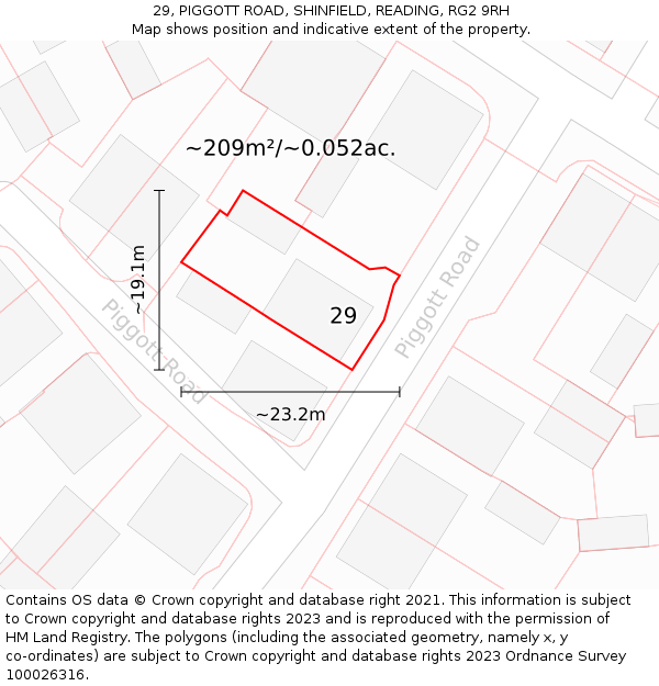 29, PIGGOTT ROAD, SHINFIELD, READING, RG2 9RH: Plot and title map