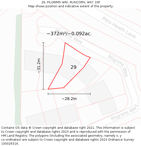 29, PILGRIMS WAY, RUNCORN, WA7 1XP: Plot and title map