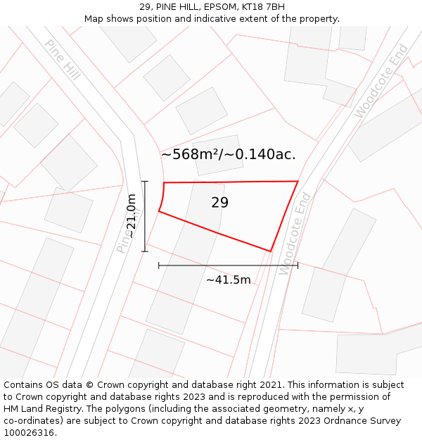 29, PINE HILL, EPSOM, KT18 7BH: Plot and title map