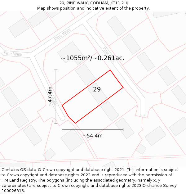 29, PINE WALK, COBHAM, KT11 2HJ: Plot and title map