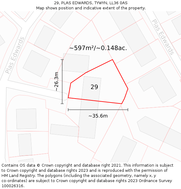 29, PLAS EDWARDS, TYWYN, LL36 0AS: Plot and title map