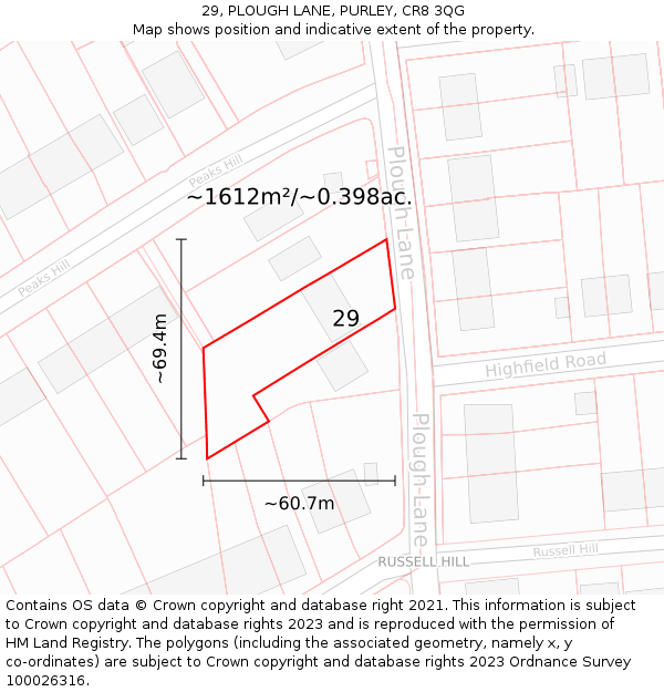 29, PLOUGH LANE, PURLEY, CR8 3QG: Plot and title map