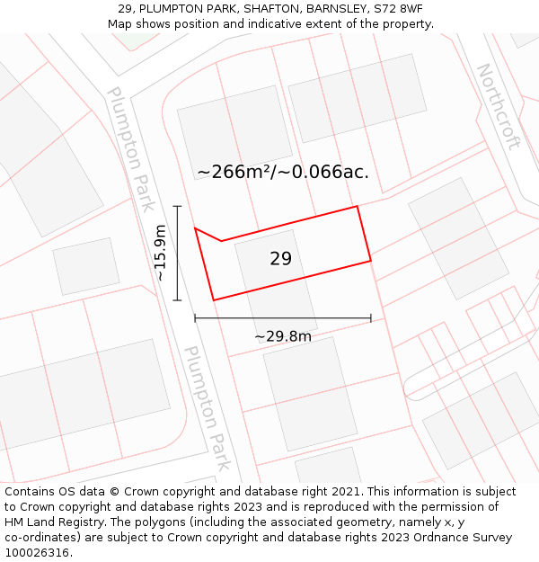 29, PLUMPTON PARK, SHAFTON, BARNSLEY, S72 8WF: Plot and title map
