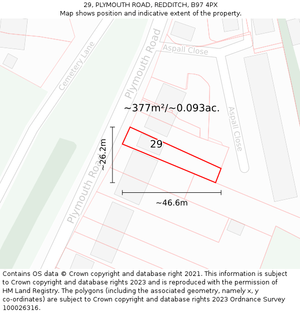 29, PLYMOUTH ROAD, REDDITCH, B97 4PX: Plot and title map