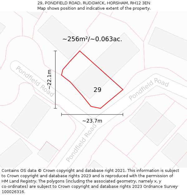 29, PONDFIELD ROAD, RUDGWICK, HORSHAM, RH12 3EN: Plot and title map