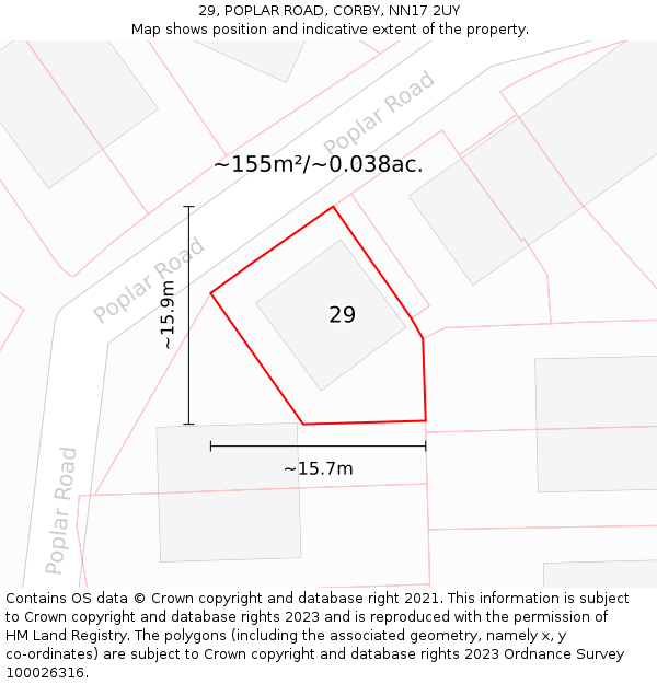 29, POPLAR ROAD, CORBY, NN17 2UY: Plot and title map