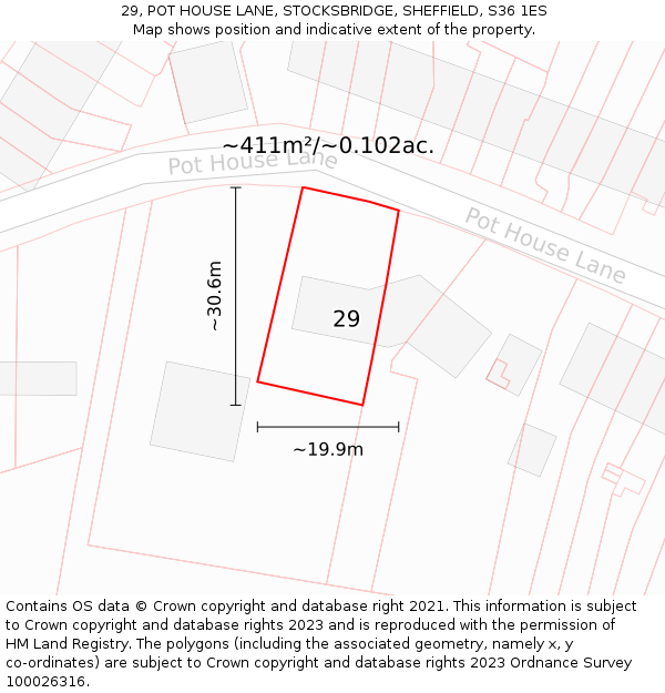 29, POT HOUSE LANE, STOCKSBRIDGE, SHEFFIELD, S36 1ES: Plot and title map