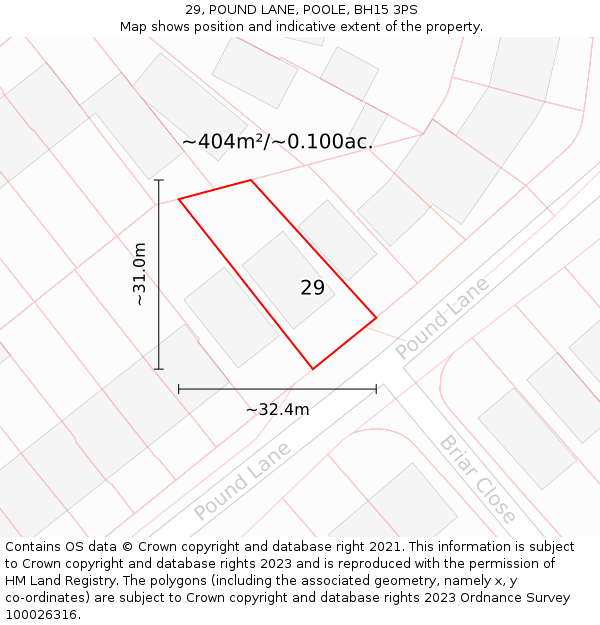 29, POUND LANE, POOLE, BH15 3PS: Plot and title map