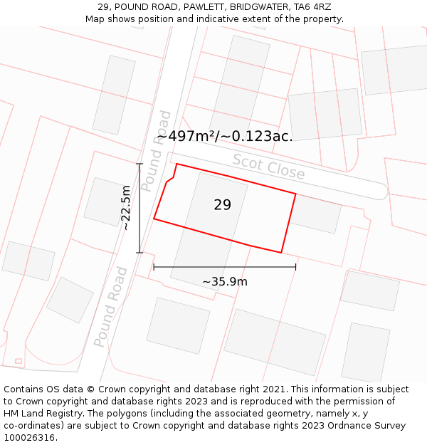 29, POUND ROAD, PAWLETT, BRIDGWATER, TA6 4RZ: Plot and title map