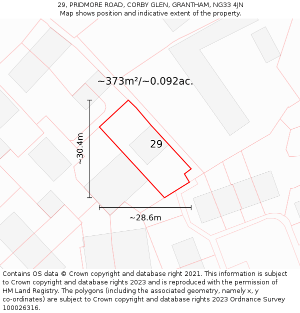 29, PRIDMORE ROAD, CORBY GLEN, GRANTHAM, NG33 4JN: Plot and title map