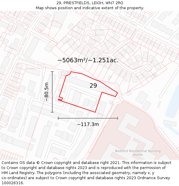 29, PRIESTFIELDS, LEIGH, WN7 2RG: Plot and title map