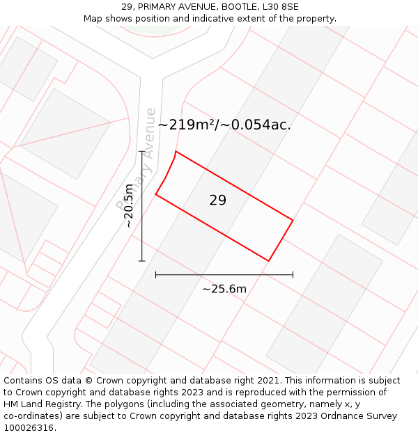 29, PRIMARY AVENUE, BOOTLE, L30 8SE: Plot and title map