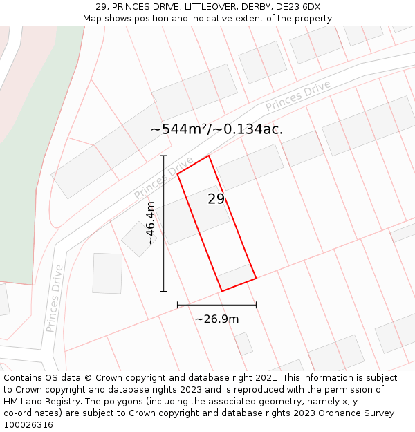 29, PRINCES DRIVE, LITTLEOVER, DERBY, DE23 6DX: Plot and title map