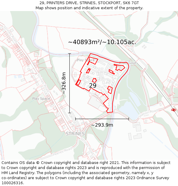 29, PRINTERS DRIVE, STRINES, STOCKPORT, SK6 7GT: Plot and title map