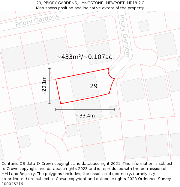 29, PRIORY GARDENS, LANGSTONE, NEWPORT, NP18 2JG: Plot and title map