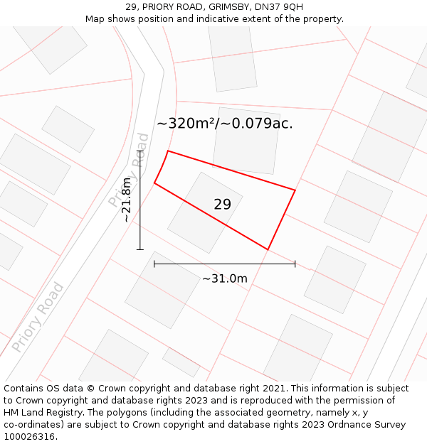 29, PRIORY ROAD, GRIMSBY, DN37 9QH: Plot and title map