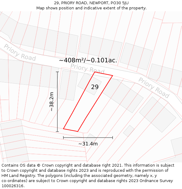 29, PRIORY ROAD, NEWPORT, PO30 5JU: Plot and title map