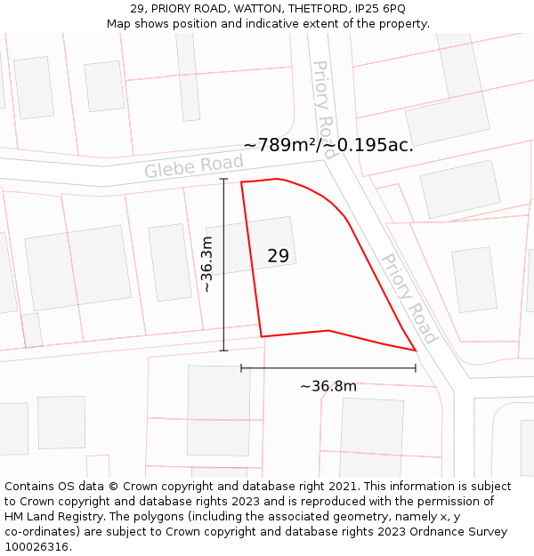 29, PRIORY ROAD, WATTON, THETFORD, IP25 6PQ: Plot and title map