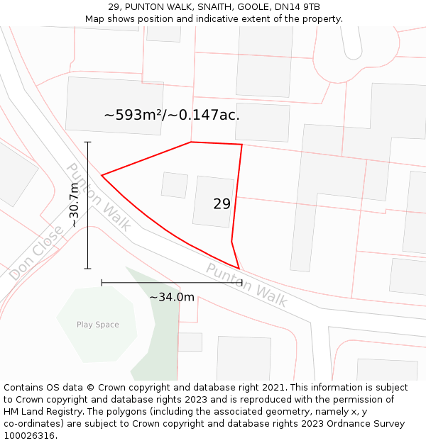 29, PUNTON WALK, SNAITH, GOOLE, DN14 9TB: Plot and title map