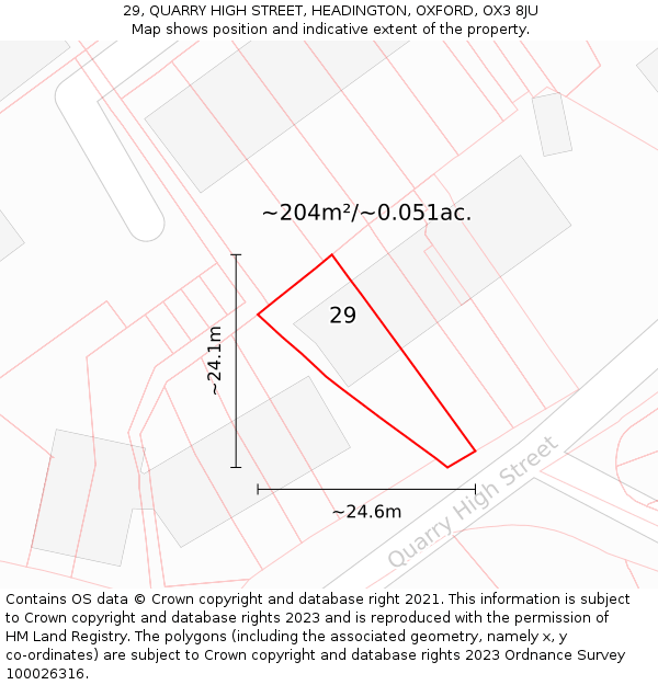 29, QUARRY HIGH STREET, HEADINGTON, OXFORD, OX3 8JU: Plot and title map