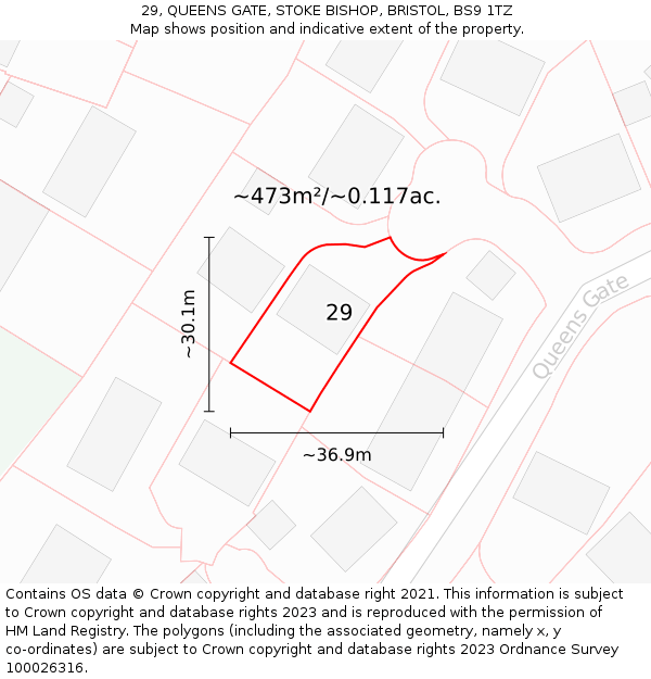 29, QUEENS GATE, STOKE BISHOP, BRISTOL, BS9 1TZ: Plot and title map