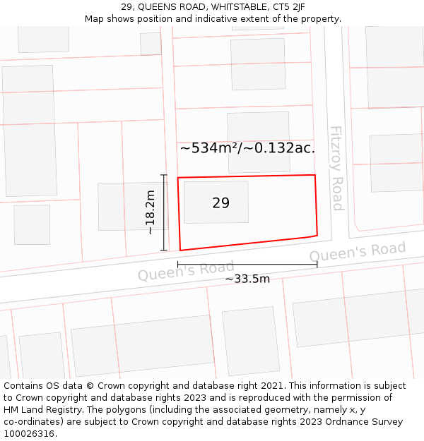 29, QUEENS ROAD, WHITSTABLE, CT5 2JF: Plot and title map