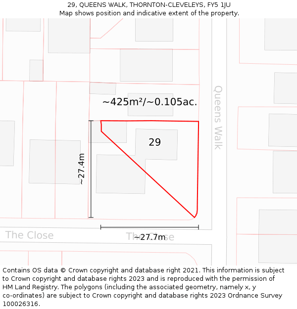 29, QUEENS WALK, THORNTON-CLEVELEYS, FY5 1JU: Plot and title map