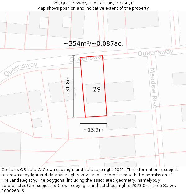 29, QUEENSWAY, BLACKBURN, BB2 4QT: Plot and title map