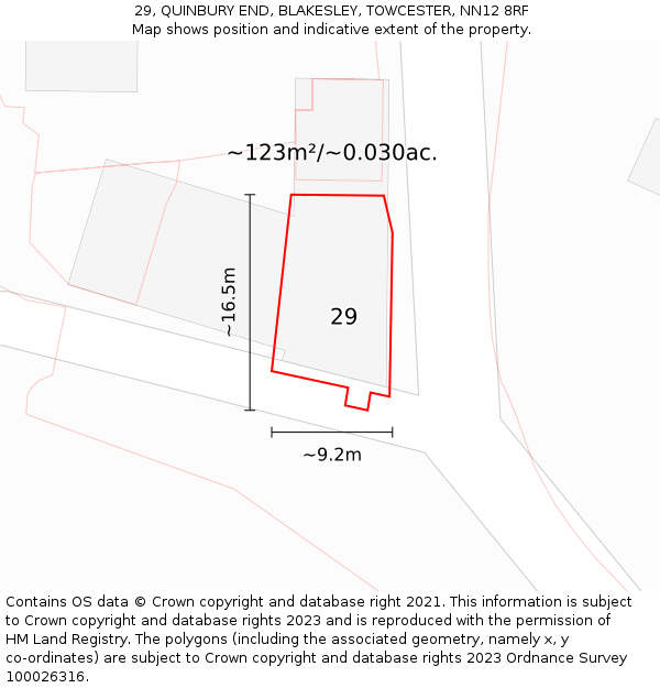 29, QUINBURY END, BLAKESLEY, TOWCESTER, NN12 8RF: Plot and title map