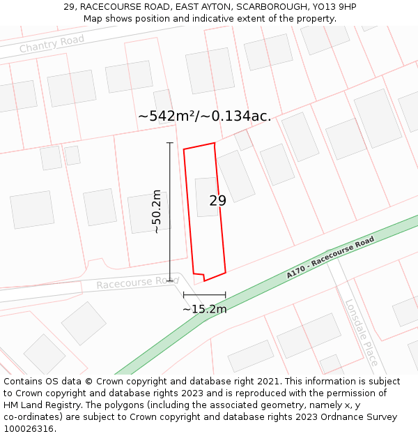 29, RACECOURSE ROAD, EAST AYTON, SCARBOROUGH, YO13 9HP: Plot and title map