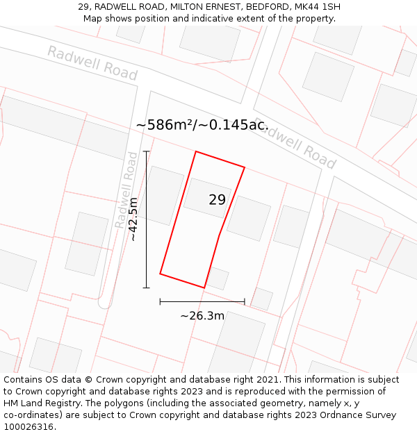 29, RADWELL ROAD, MILTON ERNEST, BEDFORD, MK44 1SH: Plot and title map