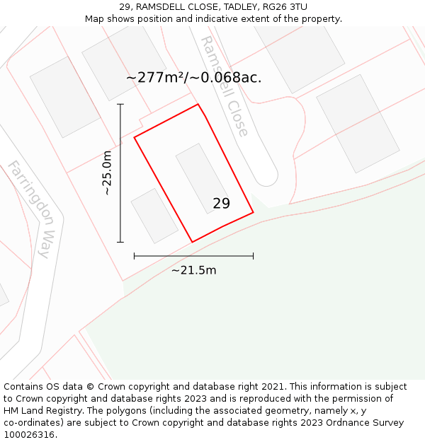 29, RAMSDELL CLOSE, TADLEY, RG26 3TU: Plot and title map