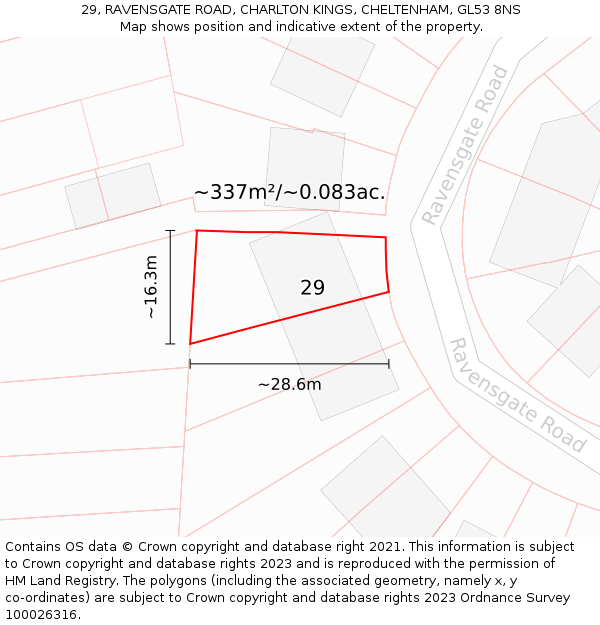 29, RAVENSGATE ROAD, CHARLTON KINGS, CHELTENHAM, GL53 8NS: Plot and title map