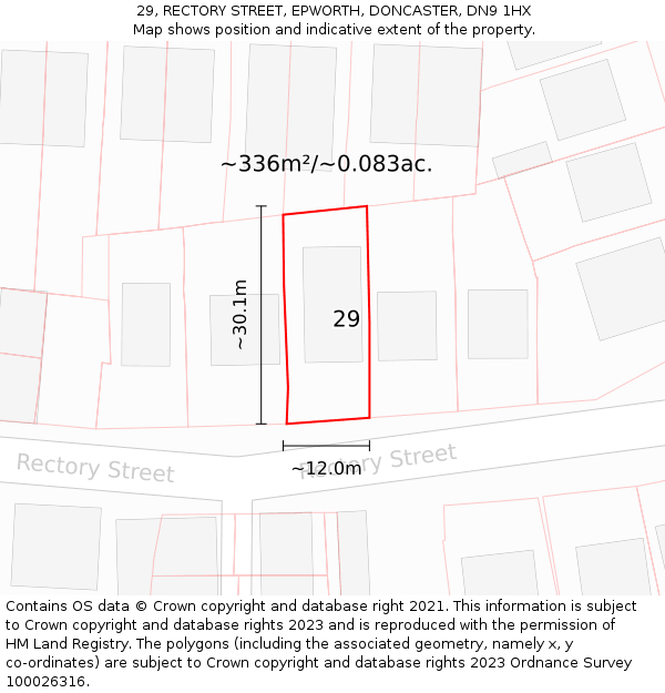 29, RECTORY STREET, EPWORTH, DONCASTER, DN9 1HX: Plot and title map