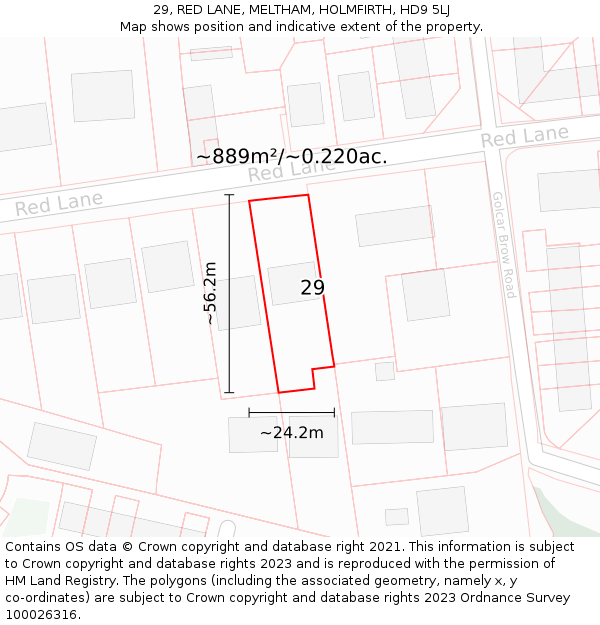 29, RED LANE, MELTHAM, HOLMFIRTH, HD9 5LJ: Plot and title map