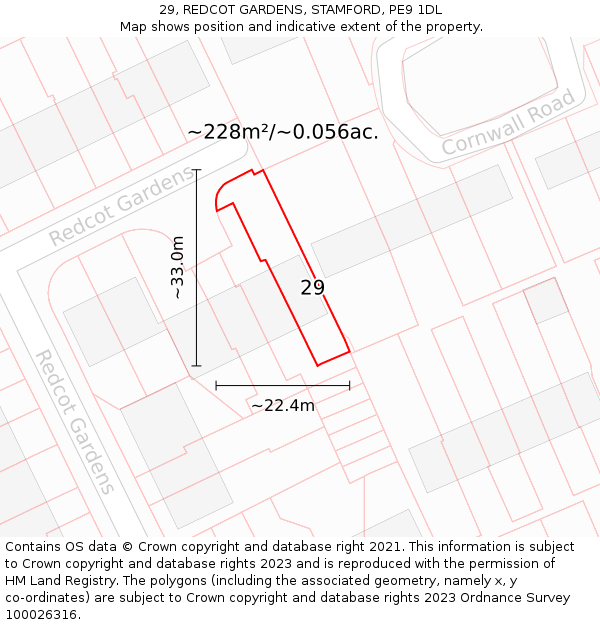 29, REDCOT GARDENS, STAMFORD, PE9 1DL: Plot and title map