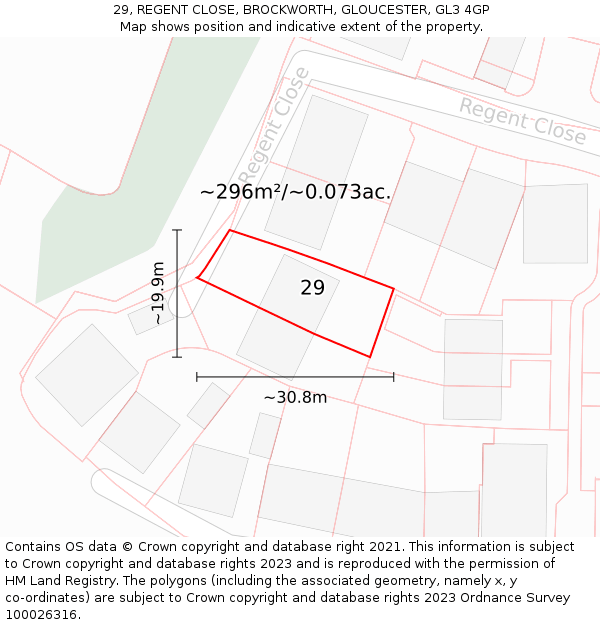 29, REGENT CLOSE, BROCKWORTH, GLOUCESTER, GL3 4GP: Plot and title map