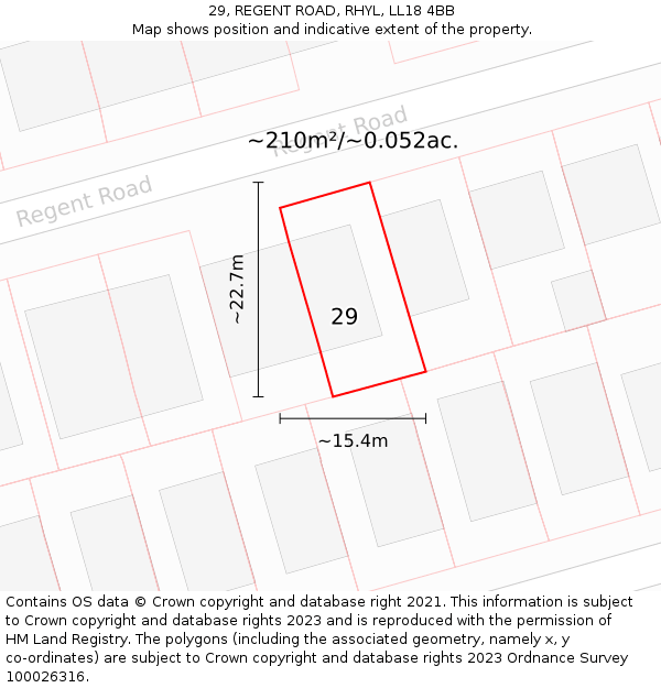 29, REGENT ROAD, RHYL, LL18 4BB: Plot and title map