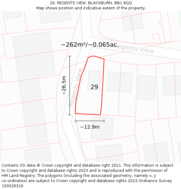 29, REGENTS VIEW, BLACKBURN, BB1 8QQ: Plot and title map