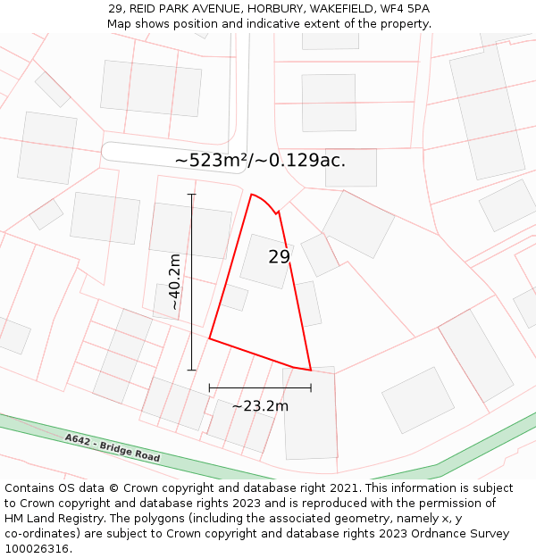 29, REID PARK AVENUE, HORBURY, WAKEFIELD, WF4 5PA: Plot and title map