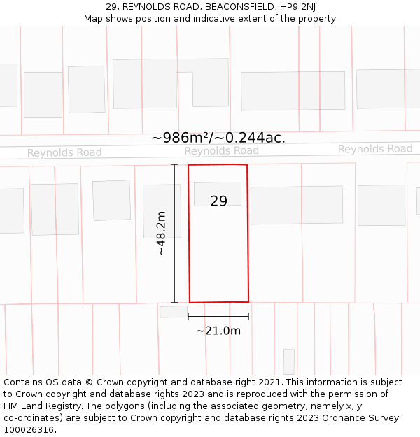 29, REYNOLDS ROAD, BEACONSFIELD, HP9 2NJ: Plot and title map